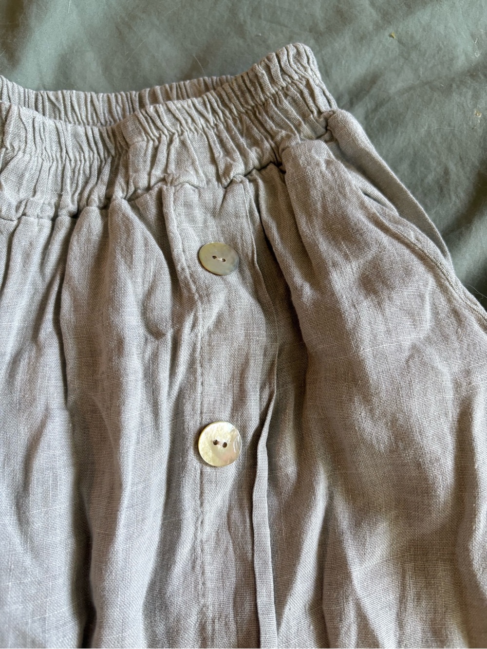 Meo Meli 100% Linen Wide Leg Button-Trim Pants - Picture 2 of 3